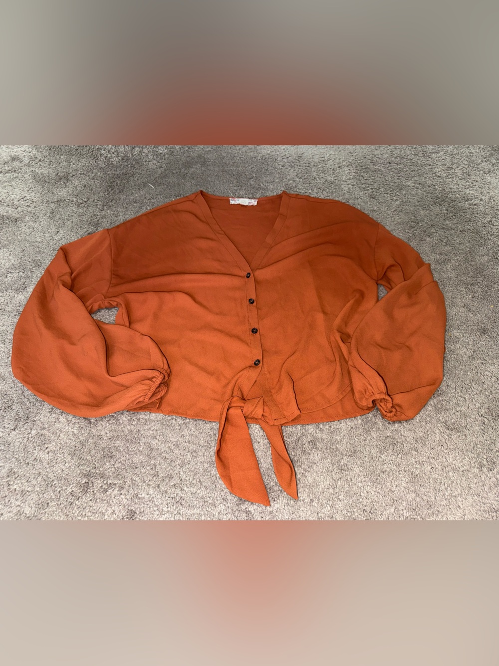 Pink Rose V-Neck Blouse in Burnt Orange